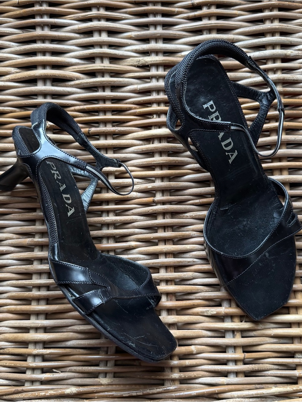 PRADA Vintage Y2K Leather Kitten Heel Slides Shoes Size 38 8 US Black Square Toe
